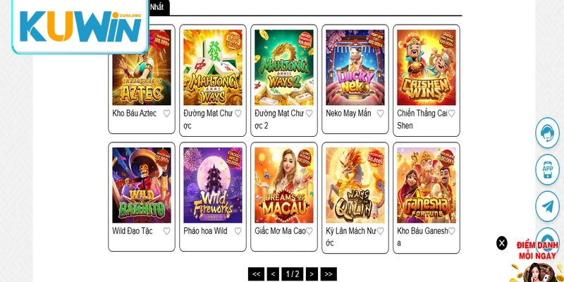 Sảnh PG nhiều trò chơi slot hấp dẫn